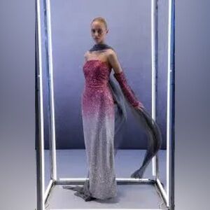 Elegant Pink and Silver Evening Gown